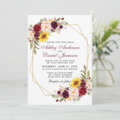 Floral Geometric Gold Frame Burgundy Wedding Invitation Zazzle