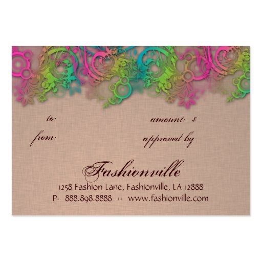 Floral Gift Card Garden Blue Brown Linen Business Cards (back side)