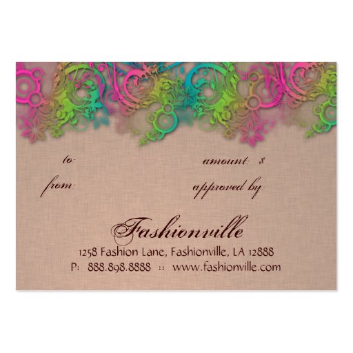 Floral Gift Card Garden Pink Brown Linen Business Card (back side)