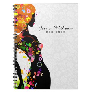 Floral Girl Silhouette Illustration Spiral Note Book