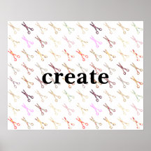 Floral girly scissors colorful create flower posters