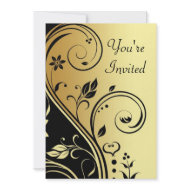 Floral Gold & Black Scroll All Occasion Invitation invitation