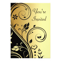 Floral Gold & Black Scroll All Occasion Invitation