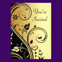 Floral Gold & Black Scroll All Occasion Invitation invitations