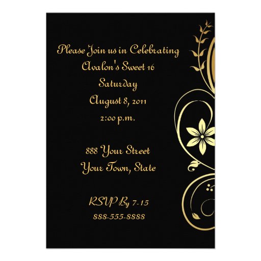 Floral Gold & Black Scroll All Occasion Invitation