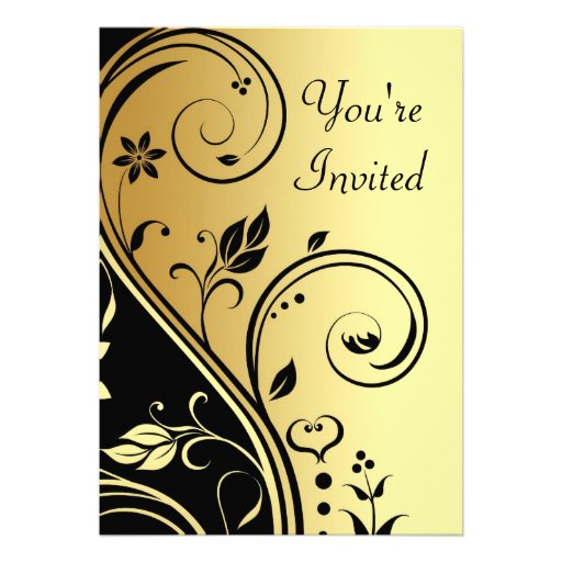 Floral Gold & Black Scroll All Occasion Invitation