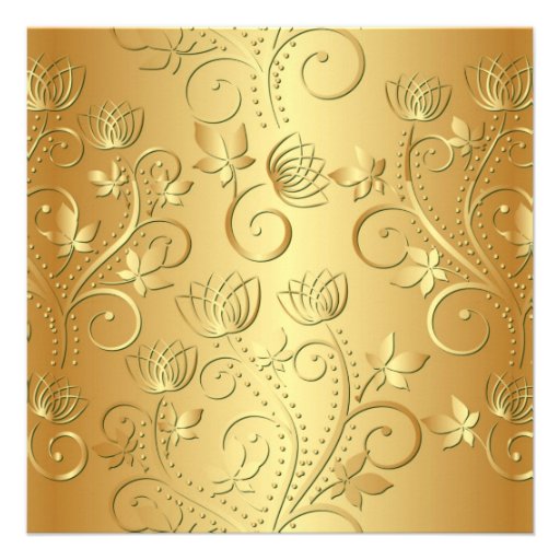 Floral golden black 50th Wedding Anniversary Invitations