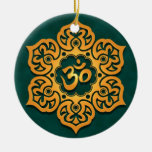 Floral Golden Blue Aum Design Ornaments