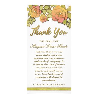 Floral Golden Elegant Thank You Sympathy Card