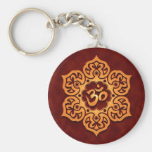 Floral Golden Red Aum Design Keychains