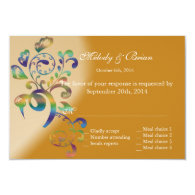 Floral graphic RSVP yellow wedding  invitations. Invite