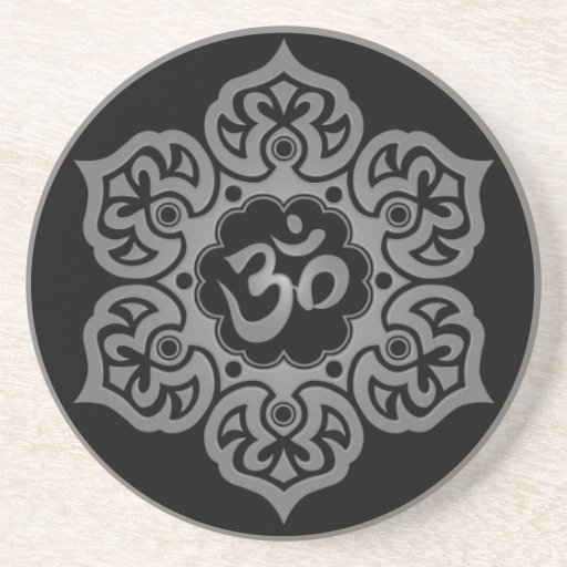 Floral Grey and Black Aum Design Coasters