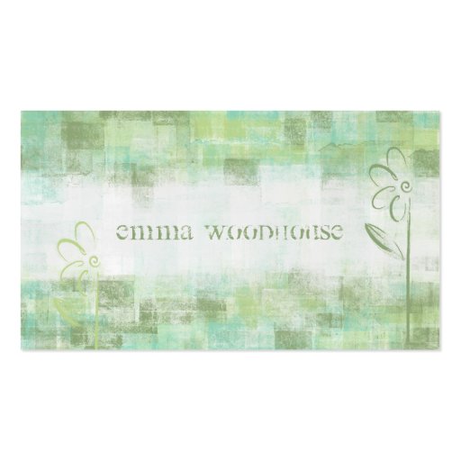 Floral Grunge Aqua & Sea Green Business Card Template (front side)