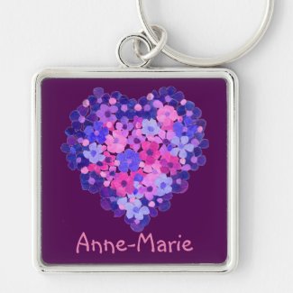 Floral Heart on Purple Custom Square Keychain