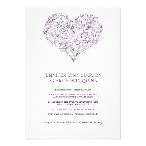 Floral Heart Purple Wedding Invitation