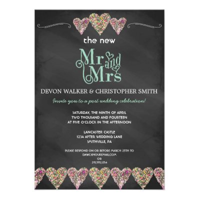 Floral Hearts Chalkboard Post Wedding Invitation