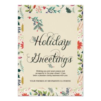 Floral Holiday Greetings Business Corporate Card