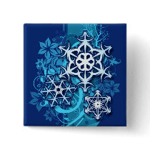 Floral Holiday Snowflake Button in Blue by PheteFirst Floral Holiday Snowflake Button in Blue