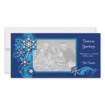 Floral Holiday Snowflake Photo Card in Blue photo cards by PheteFirst Floral Holiday Snowflake Photo Card in Blue photo cards