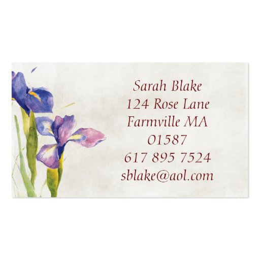 Floral iris Watercolor Business Card (front side)