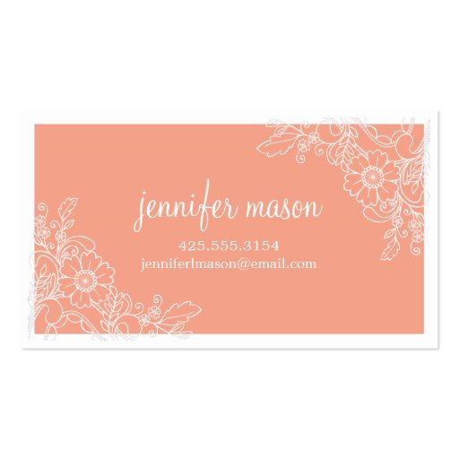 Floral Lace Calling Card - Coral Business Cards (front side)