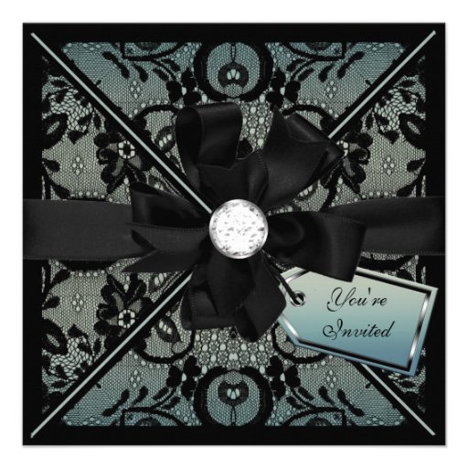 Floral Lace Invite with Diamond Bow (front side)