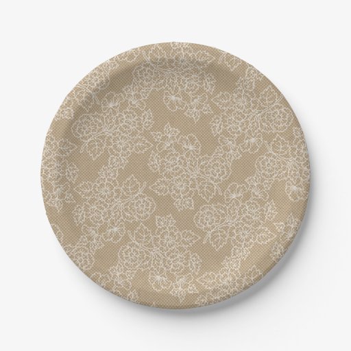 Floral Lace Kraft Custom Party Paper Plate Zazzle