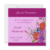 Floral Lady Birthday Invitation Card by elenaind Floral Lady Birthday Invitation Card