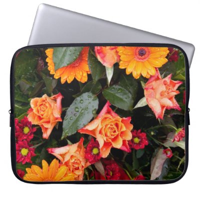 Neoprene Laptop Sleeve on Neoprene Laptop Sleeve With A Floral Photo With Orange  Pink And Green
