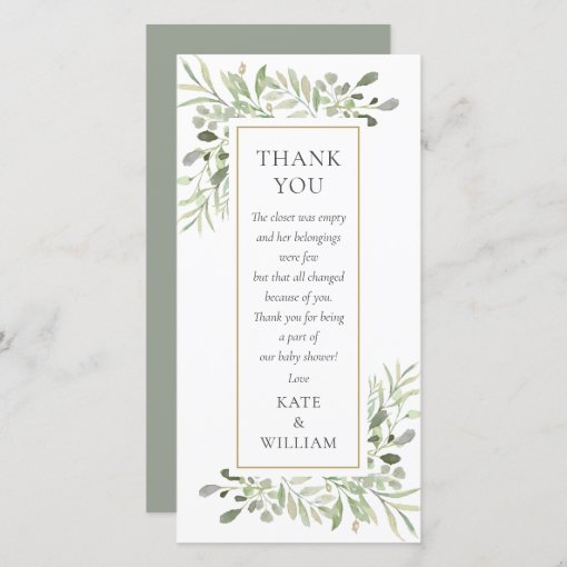 Floral Leaves Greenery Baby Shower Poem Thank You Card Zazzle