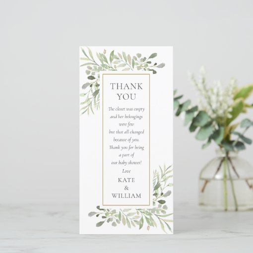 Floral Leaves Greenery Baby Shower Poem Thank You Card Zazzle