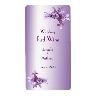 Floral Lilac Flowers Wedding Red Wine Label