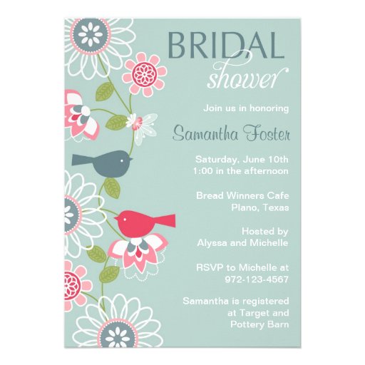 Floral Love Bird Bridal Shower Invitation