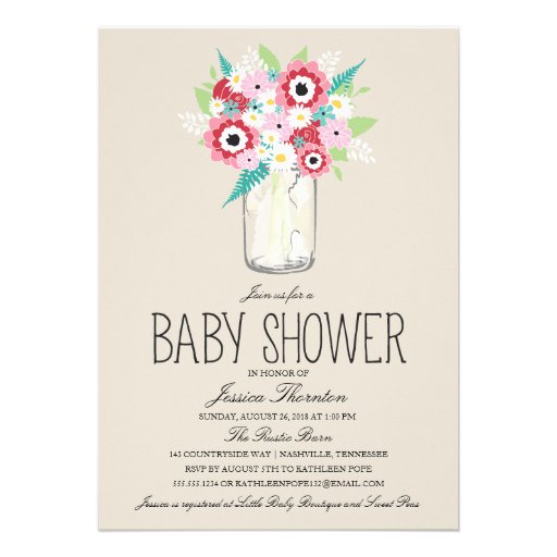 Floral Mason Jar Baby Shower Announcements