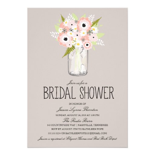 Floral Mason Jar Bridal Shower Custom Announcements