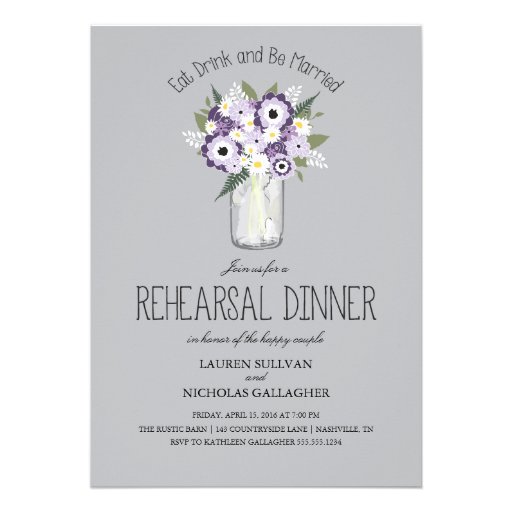 Floral Mason Jar Rehearsal Dinner Personalized Announcements
