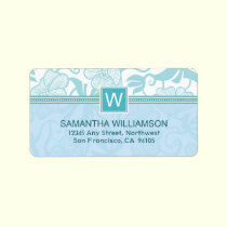 Floral Monogram Return Address Labels (aqua) labels