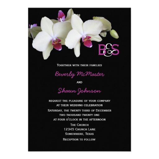 Floral Orchid Wedding Invitation with Monograms