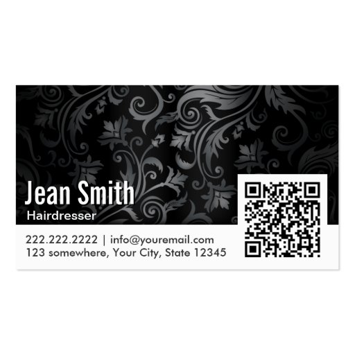 Floral Ornament QR Code Hairdresser Business Card (front side)