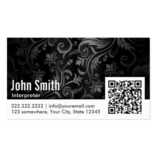 Floral Ornament QR Code Interpreter Business Card (front side)