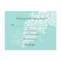 Floral Paisley Aqua Blue RSVP / Reply Postcard by fat_fa_tin Floral Paisley Aqua Blue RSVP / Reply Postcard
