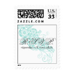 Floral Paisley Aqua Blue Wedding RSVP Postage