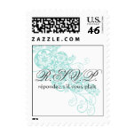 Floral Paisley Aqua Blue Wedding RSVP Postage