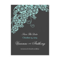 Floral Paisley Aqua Save The Date Wedding Postcard