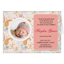 Floral paisley birth announcement greeting card