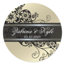 Floral Paisley Black & Silver Favors Label Sticker