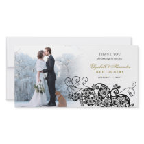 Floral Paisley Black Wedding Thank You Photo Card photo cards