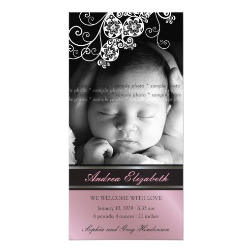 Floral Paisley Flower Chic Baby Birth Announcement Photo Card