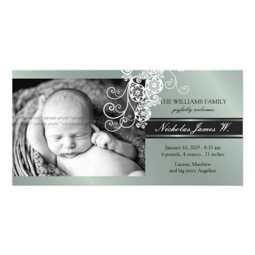 Floral Paisley Flower Chic Baby Birth Announcement Photo Card