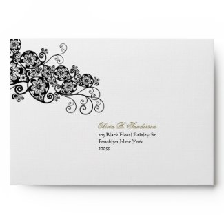 Floral Paisley Ink Black Custom Wedding Envelope envelope